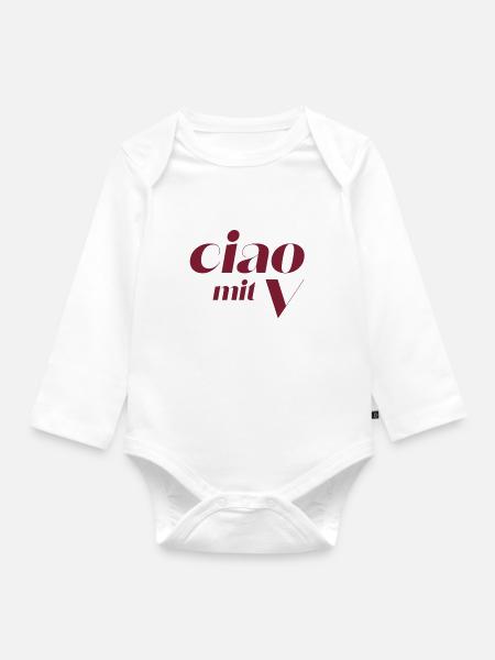 Ciao mit V Vintage Kalligraphie - Baby Bio-Langarm-Body - Weiß