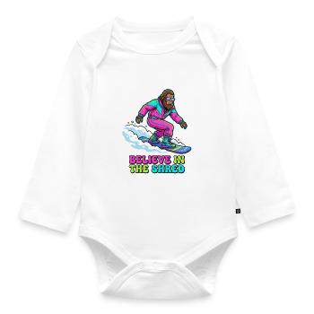 Believe In The Shred! Bigfoot Snowboarder - Organic Longsleeve Baby Bodysuit - white - Front