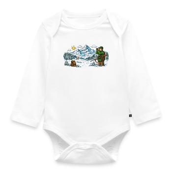 Hunter in a snowy winter landscape - Organic Longsleeve Baby Bodysuit - white - Front