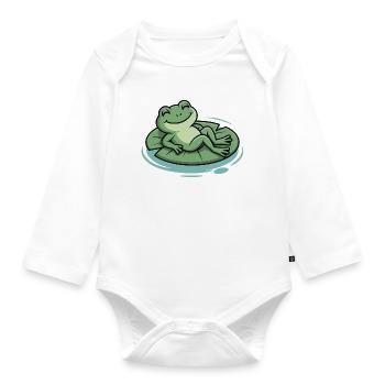 Lounge frog on lily pad - Organic Longsleeve Baby Bodysuit - white - Front