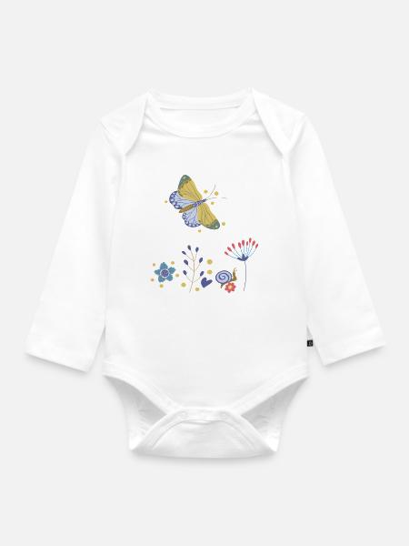 Schmetterling Blumenmosaik - Baby Bio-Langarm-Body - Weiß