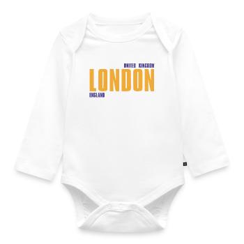 Londres en texte doré avec accents bleus - Body Bébé bio manches longues - blanc - Devant