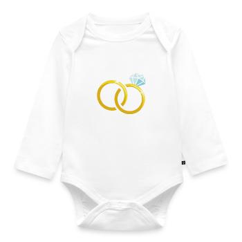 Gold wedding rings with diamond - Organic Longsleeve Baby Bodysuit - white - Front