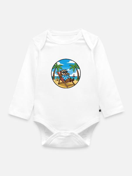 Coole Eulenstrandurlaub-Sommervibes - Baby Bio-Langarm-Body - Weiß