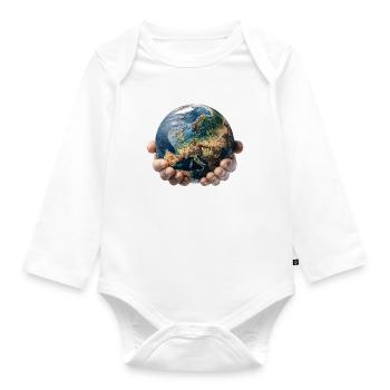 Earth in Hands: Global Responsibility - Organic Longsleeve Baby Bodysuit - white - Front