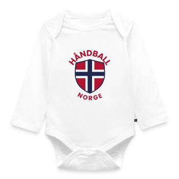 Norway's handball shield with the Norwegian flag - Organic Longsleeve Baby Bodysuit - white - Front