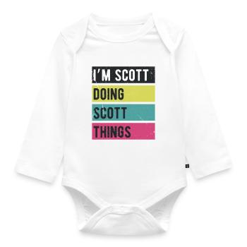 I’m Scott Doing Scott Things Retro Colors - Organic Longsleeve Baby Bodysuit - white - Front