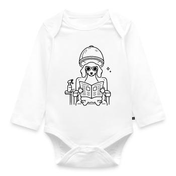 Hund Dackel beim Frisör Minimalistisch Line Art - Baby Bio-Langarm-Body - Weiß - Vorne