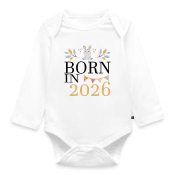 Born in 2026 Baby Bunny Soon Mom Gift - Organic Longsleeve Baby Bodysuit - white - Front