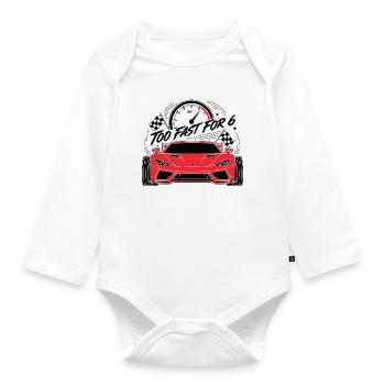 Too Fast For 6 Red Racing Car - Organic Longsleeve Baby Bodysuit - white - Front