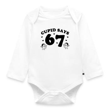 Cupid Says 67 – playful Cupid design - Organic Longsleeve Baby Bodysuit - white - Front