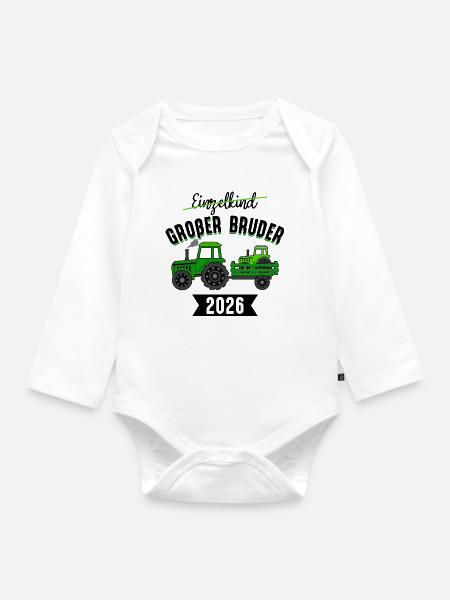 Einzelkind Großer Bruder 2026 Schwangerschaft Baby - Baby Bio-Langarm-Body - Weiß
