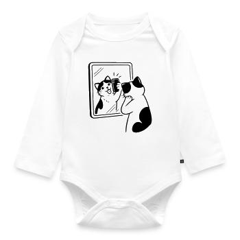 Selfie dans le miroir du chat - Body Bébé bio manches longues - blanc - Devant