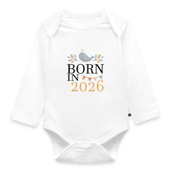 Born in 2026 Baby Whale Soon Mom Gift - Organic Longsleeve Baby Bodysuit - white - Front
