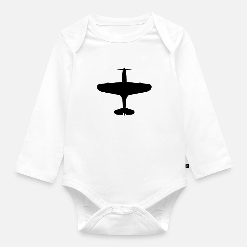 Top-Down Flugzeug Silhouette - Baby Bio-Langarm-Body - Weiß
