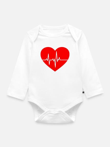 Herzschlag-Design mit EKG-Linie - Baby Bio-Langarm-Body - Weiß