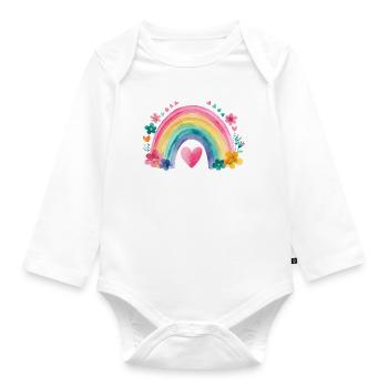 Rainbow Love – Sweet Children's Watercolor - Organic Longsleeve Baby Bodysuit - white - Front