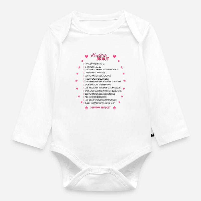 Checklist de la mariée rose - Body Bébé bio manches longues - blanc