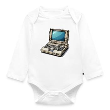 Laptop Retro Computer Vintage Style Illustration - Organic Longsleeve Baby Bodysuit - white - Front