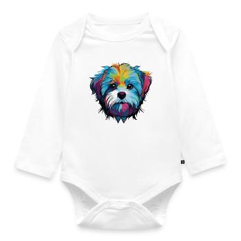 Dog Comic Dog Head - Organic Longsleeve Baby Bodysuit - white - Front