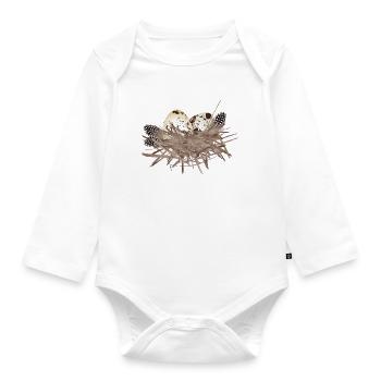 Œufs de caille dans le nid avec plumes de pintade - Body Bébé bio manches longues - blanc - Devant