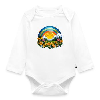 Blühender Regenbogen am Sonnenaufgang - Baby Bio-Langarm-Body - Weiß - Vorne