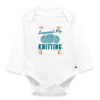 I Work to Support My Knitting Addiction Funny Yarn - Baby Bio-Langarm-Body - Weiß - Vorne