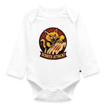 Scratch Attack Wütende Katzenklauen-Design - Baby Bio-Langarm-Body - Weiß - Vorne