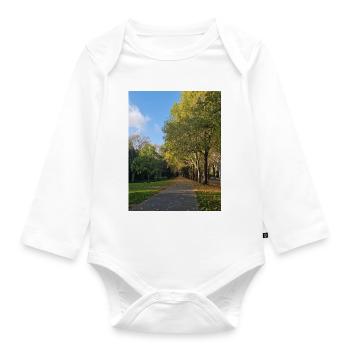 Autumn path through Lauballee - Organic Longsleeve Baby Bodysuit - white - Front