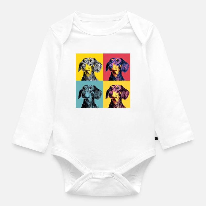 Quad Pop Art Teckel - Body Bébé bio manches longues - blanc