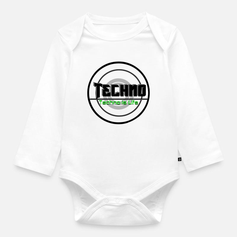 Logo néon Techno is Life - Body Bébé bio manches longues - blanc