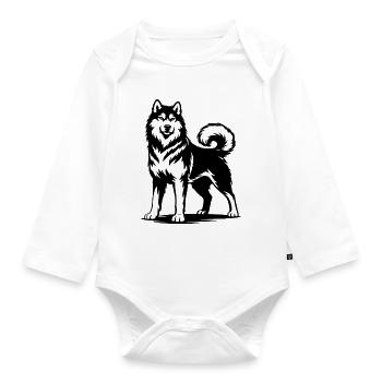 Alaskan Malamute in stolzer Pose - Baby Bio-Langarm-Body - Weiß - Vorne