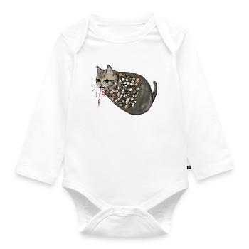 Chat en bonbon à motif - Body Bébé bio manches longues - blanc - Devant