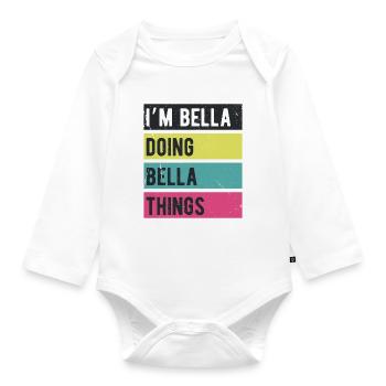 Ich bin Bella und mache Bella-Dinge Retro-Farben - Baby Bio-Langarm-Body - Weiß - Vorne