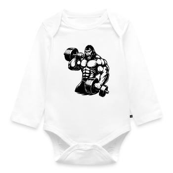 Muscular gorilla doing bodybuilding - Organic Longsleeve Baby Bodysuit - white - Front