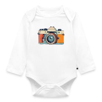 Retro Spiegelreflex Kamera Fotoaparat Illustration - Baby Bio-Langarm-Body - Weiß - Vorne
