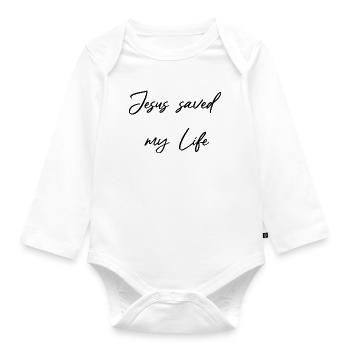 Jesus saved my Life - Errettet aus Gnade  - Baby Bio-Langarm-Body - Weiß - Vorne