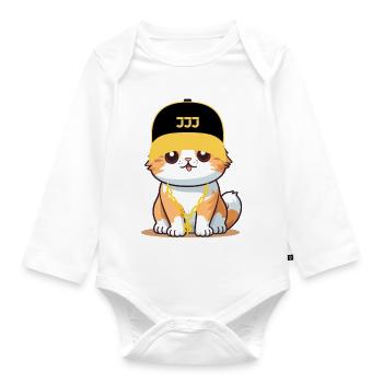 Swag cat - cool cat - Organic Longsleeve Baby Bodysuit - white - Front