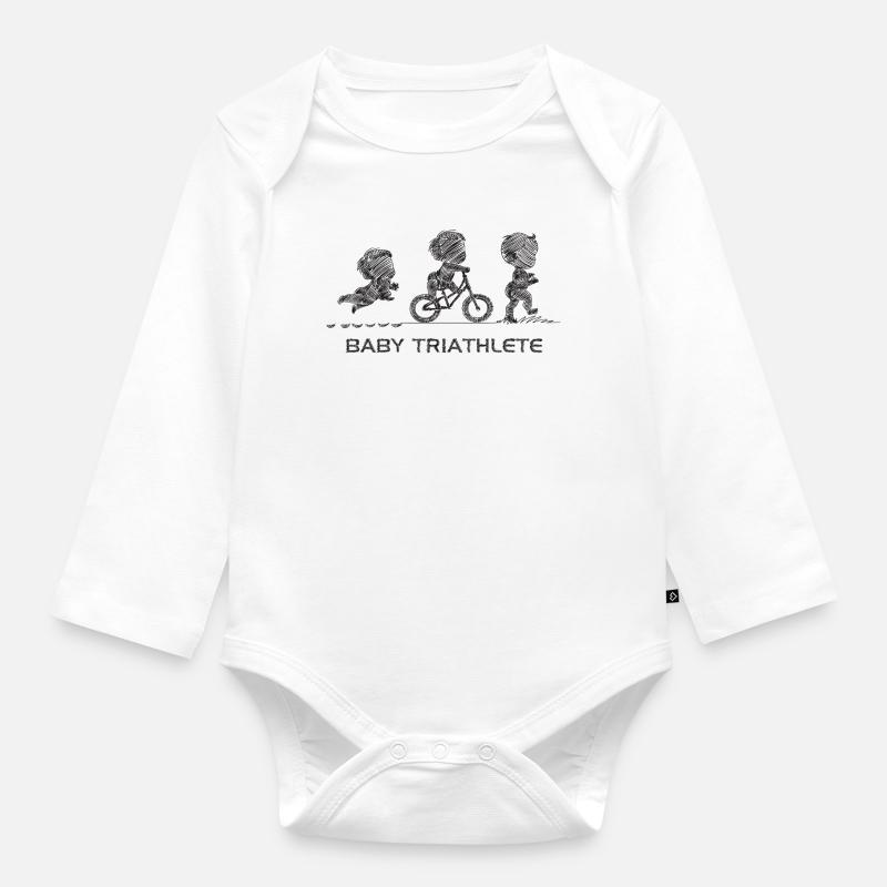 Kleiner Knopf-Triathlet - Baby Bio-Langarm-Body - Weiß