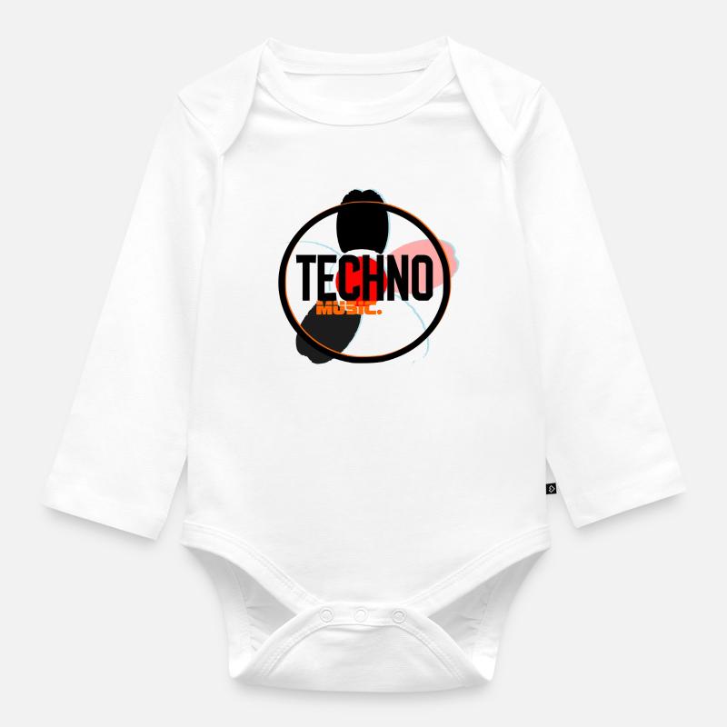 Techno Music Circle Logo - Baby Bio-Langarm-Body - Weiß