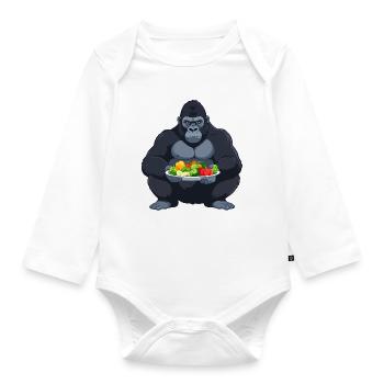 Gorilla with vegetable platter funny animal motif - Organic Longsleeve Baby Bodysuit - white - Front
