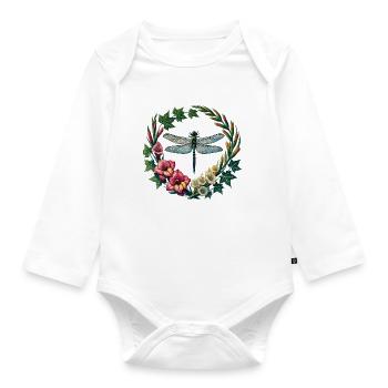 Libellen-Blumenkranzrahmen - Baby Bio-Langarm-Body - Weiß - Vorne