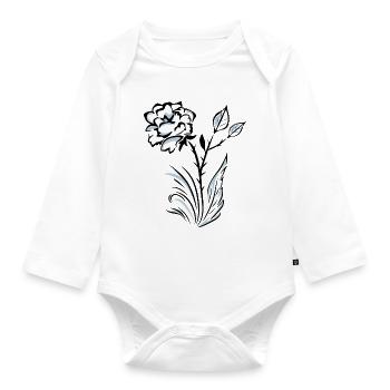 Stylized outlined rose - Organic Longsleeve Baby Bodysuit - white - Front