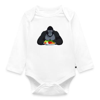 Cool Gorilla with Vegetable Plate Monkey Motif - Organic Longsleeve Baby Bodysuit - white - Front