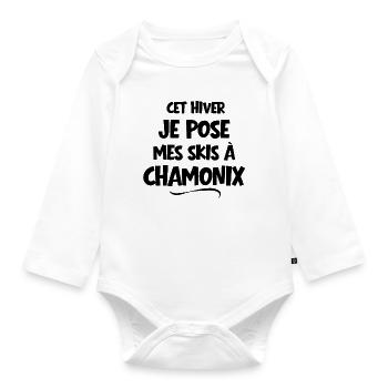 ski resort, ski, skier - Organic Longsleeve Baby Bodysuit - white - Front