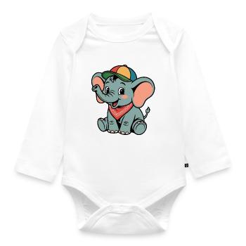 Kunterbunter Elefant mit Bandana - Baby Bio-Langarm-Body - Weiß - Vorne