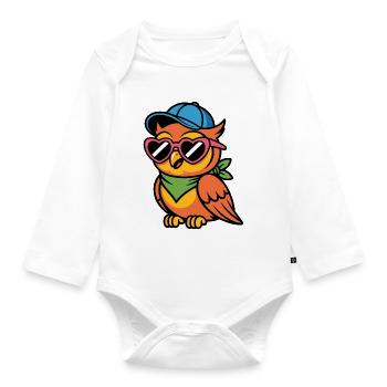 Lustige  Eule mit Sonnenbrille - Baby Bio-Langarm-Body - Weiß - Vorne