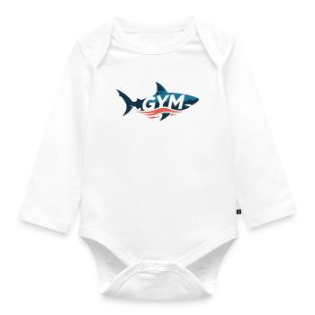 Aqua Shark Gym Emblem - Organic Longsleeve Baby Bodysuit - white - Front