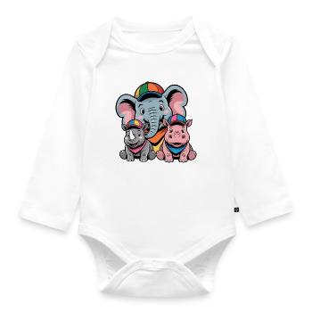 Niedlicher Elefant, Nashorn & Nilpferd Cartoon - Baby Bio-Langarm-Body - Weiß - Vorne