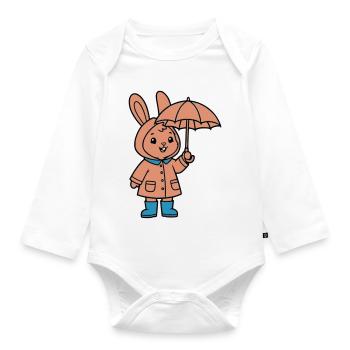 Cute Bunny Raincoat Umbrella - Organic Longsleeve Baby Bodysuit - white - Front